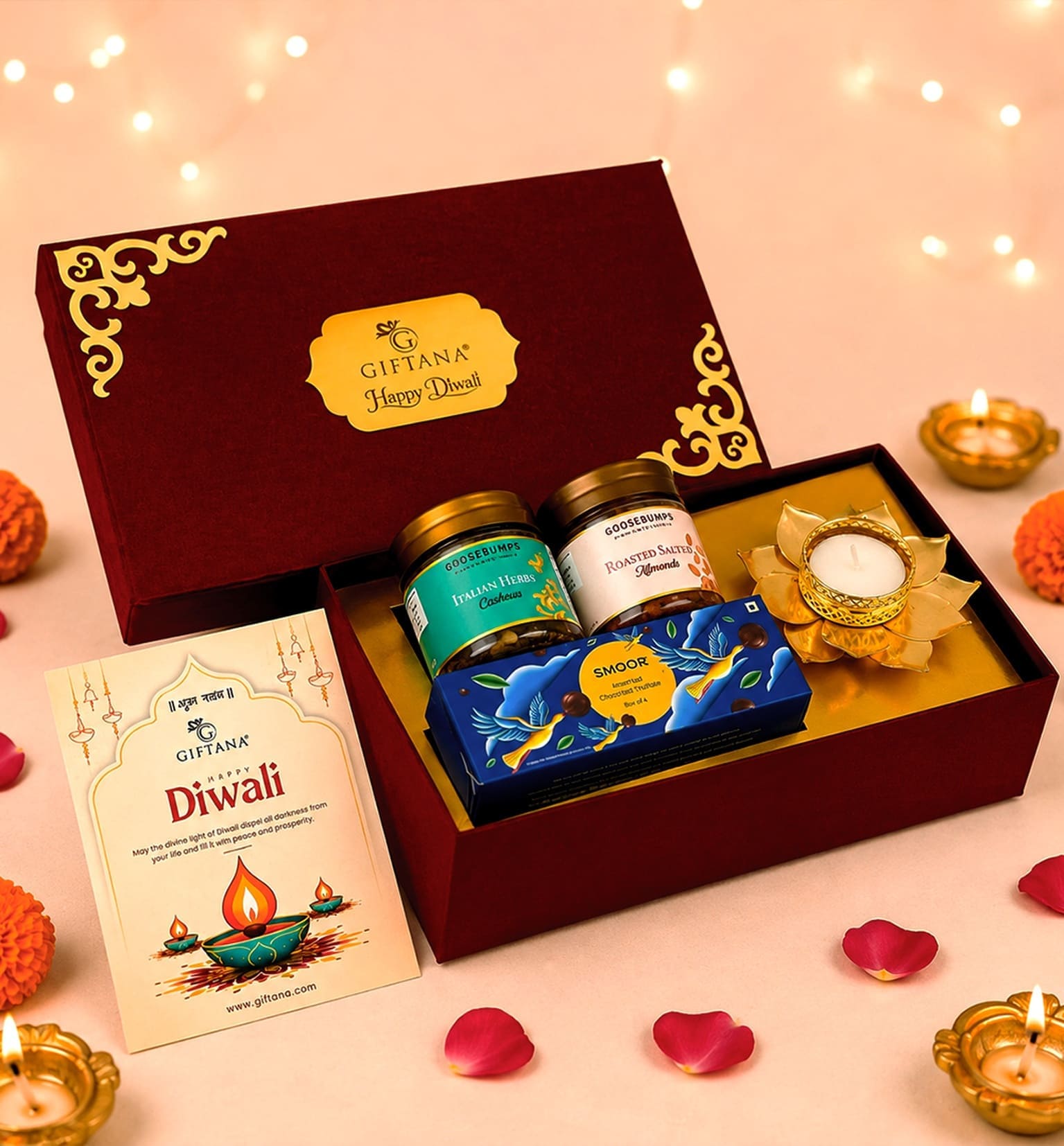 Elegant Diwali Gift Set with Smoor Truffles, Gourmet Nuts